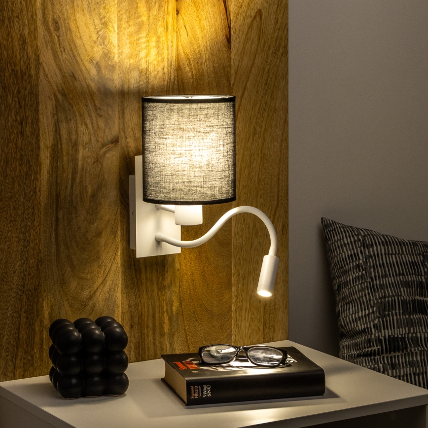 Brilagi - LED Fleksibel væglampe NUBILA 1xE27/25W/230V + LED/3W hvid/sort