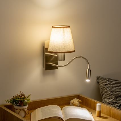 Brilagi - LED Fleksibel væglampe NUBILA 1xE27/25W/230V + LED/3W mat krom/brun