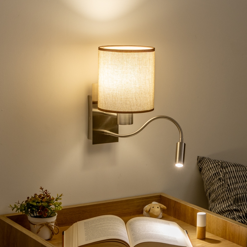 Brilagi - LED Fleksibel væglampe NUBILA 1xE27/25W/230V + LED/3W mat krom/brun