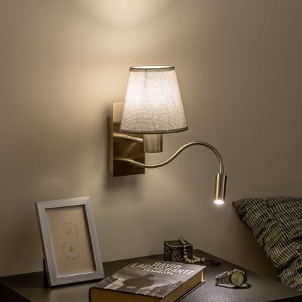 Brilagi - LED Fleksibel væglampe NUBILA 1xE27/25W/230V + LED/3W mat krom/grå