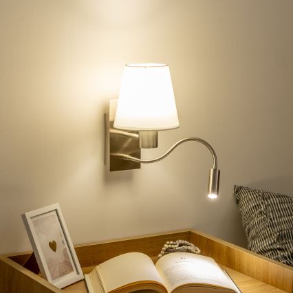 Brilagi - LED Fleksibel væglampe NUBILA 1xE27/25W/230V + LED/3W mat krom/hvid