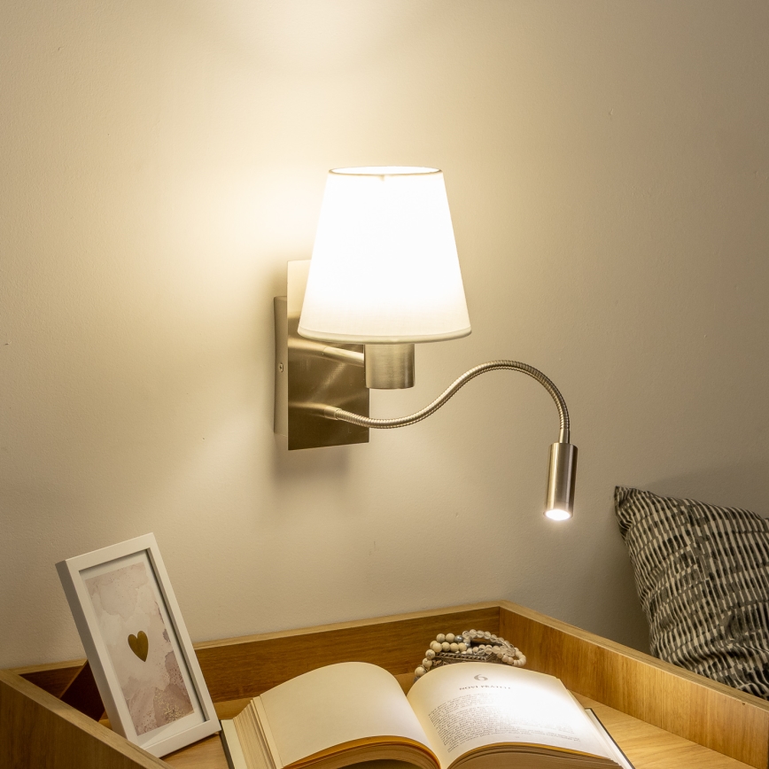 Brilagi - LED Fleksibel væglampe NUBILA 1xE27/25W/230V + LED/3W mat krom/hvid