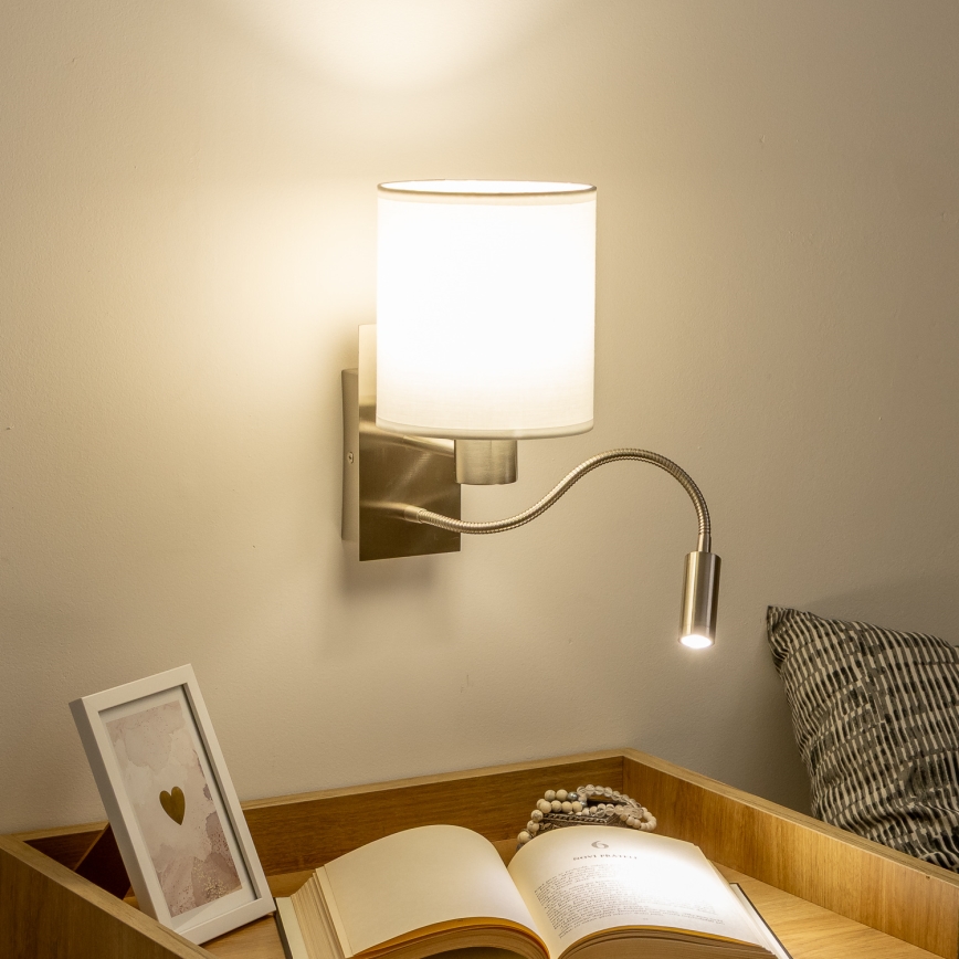 Brilagi - LED Fleksibel væglampe NUBILA 1xE27/25W/230V + LED/3W mat krom/hvid