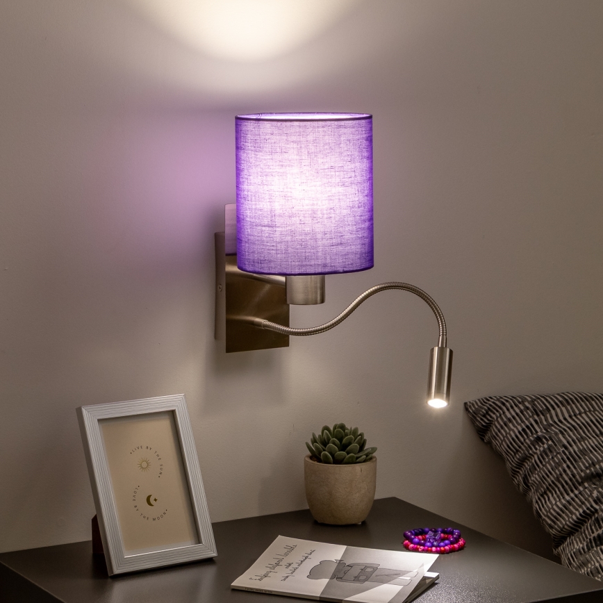 Brilagi - LED Fleksibel væglampe NUBILA 1xE27/25W/230V + LED/3W mat krom/lilla