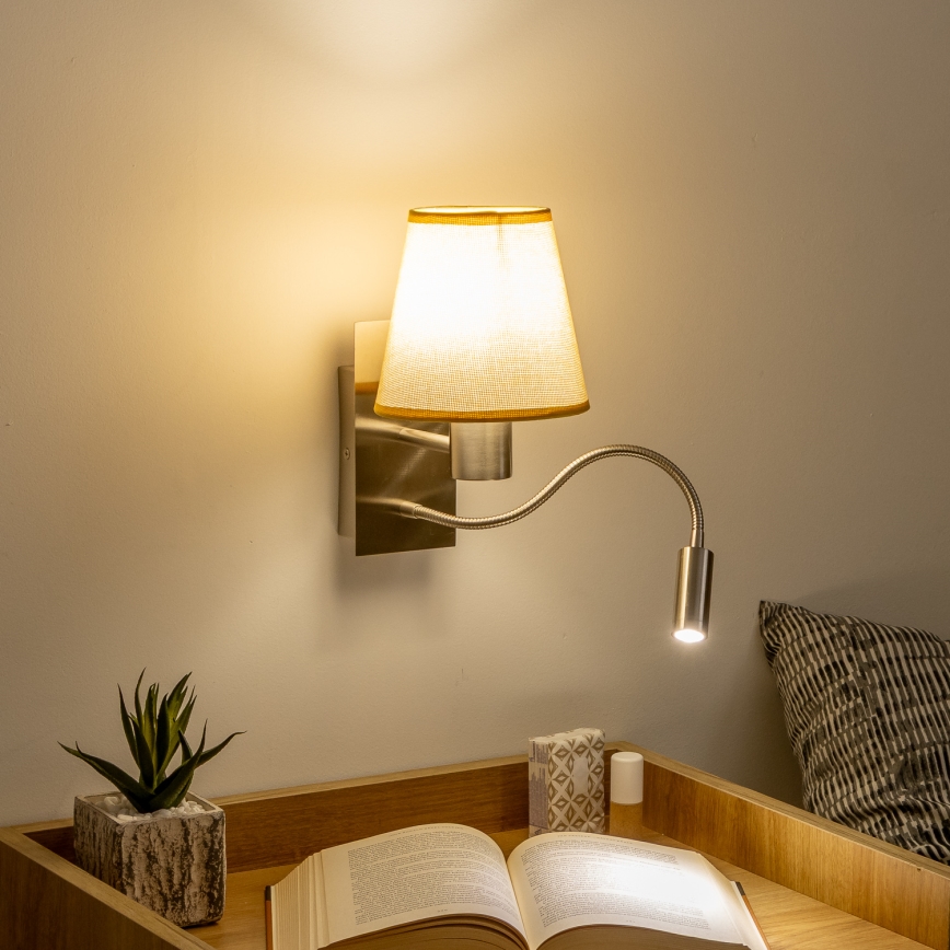 Brilagi - LED Fleksibel væglampe NUBILA 1xE27/25W/230V + LED/3W mat krom/lysebrun
