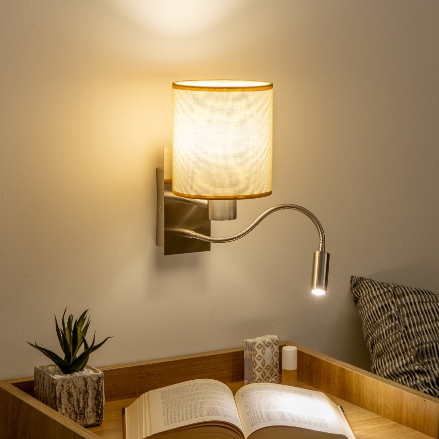 Brilagi - LED Fleksibel væglampe NUBILA 1xE27/25W/230V + LED/3W mat krom/lysebrun