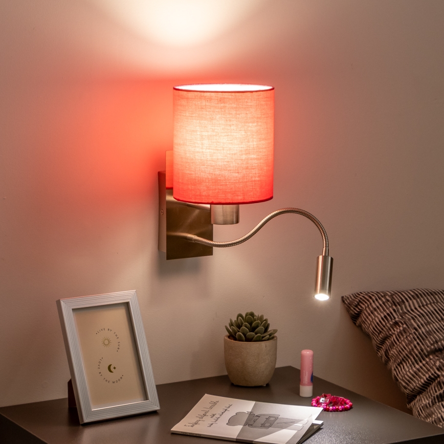 Brilagi - LED Fleksibel væglampe NUBILA 1xE27/25W/230V + LED/3W mat krom/lyserød