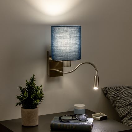 Brilagi - LED Fleksibel væglampe NUBILA 1xE27/25W/230V + LED/3W mat krom/mørkeblå