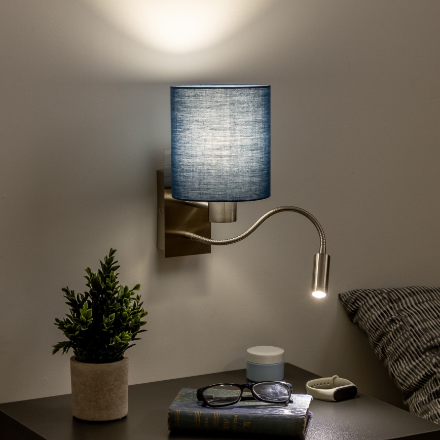 Brilagi - LED Fleksibel væglampe NUBILA 1xE27/25W/230V + LED/3W mat krom/mørkeblå