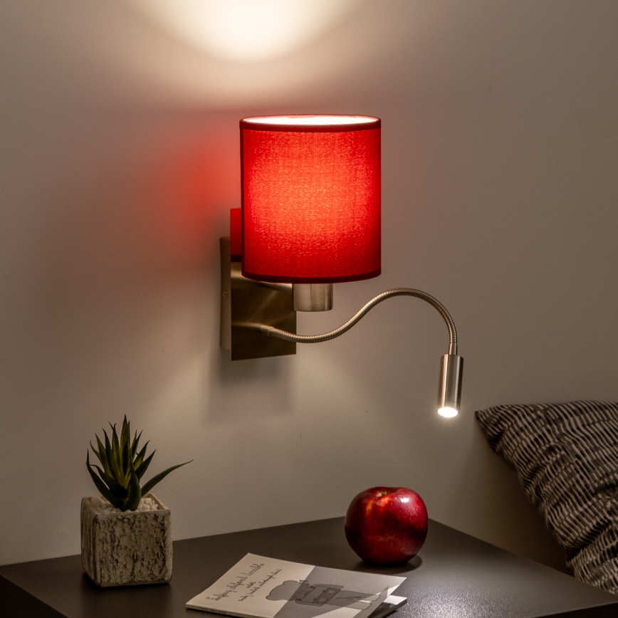 Brilagi - LED Fleksibel væglampe NUBILA 1xE27/25W/230V + LED/3W mat krom/pompejansk rød