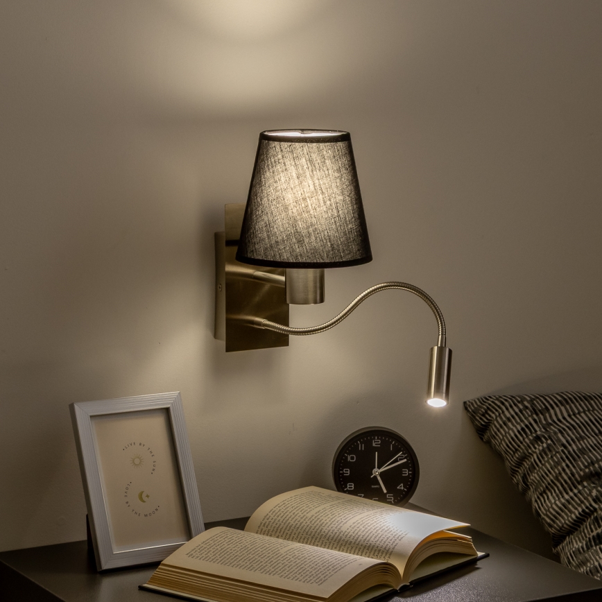 Brilagi - LED Fleksibel væglampe NUBILA 1xE27/25W/230V + LED/3W mat krom/sort