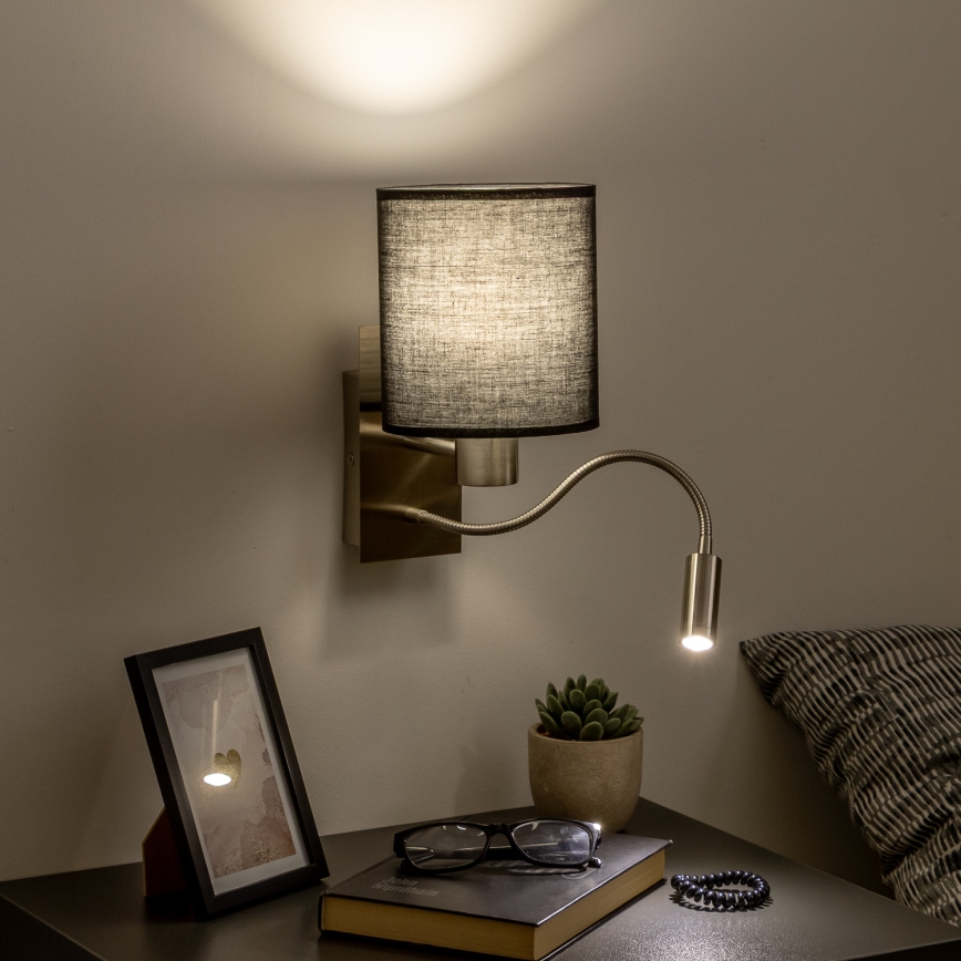 Brilagi - LED Fleksibel væglampe NUBILA 1xE27/25W/230V + LED/3W mat krom/sort