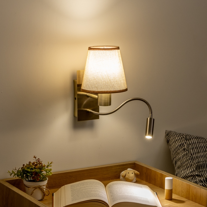 Brilagi - LED Fleksibel væglampe NUBILA 1xE27/25W/230V + LED/3W messing/brun