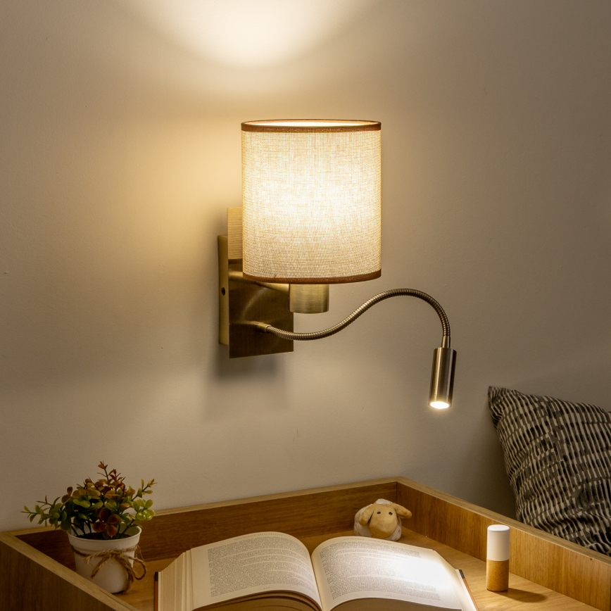 Brilagi - LED Fleksibel væglampe NUBILA 1xE27/25W/230V + LED/3W messing/brun
