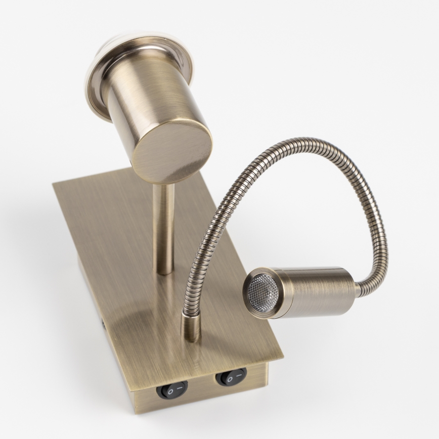 Brilagi - LED Fleksibel væglampe NUBILA 1xE27/25W/230V + LED/3W messing/cremefarvet