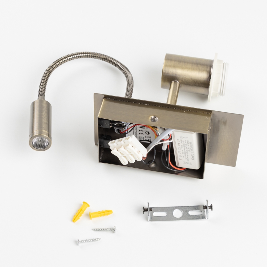 Brilagi - LED Fleksibel væglampe NUBILA 1xE27/25W/230V + LED/3W messing/cremefarvet