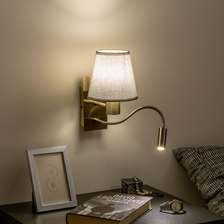 Brilagi - LED Fleksibel væglampe NUBILA 1xE27/25W/230V + LED/3W messing/grå
