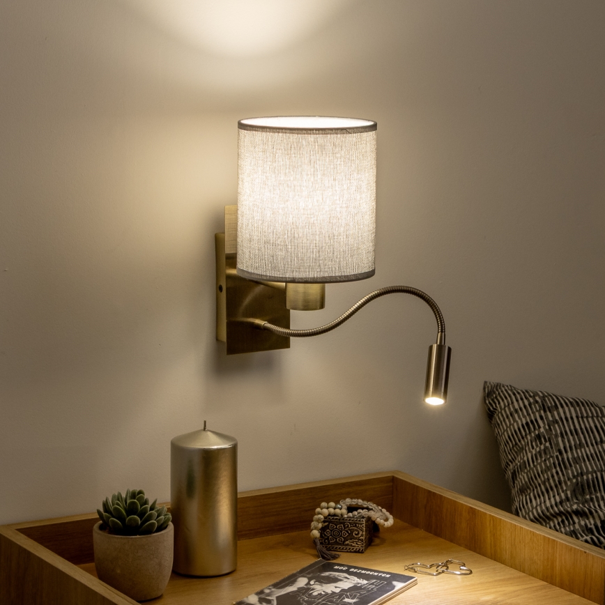 Brilagi - LED Fleksibel væglampe NUBILA 1xE27/25W/230V + LED/3W messing/grå