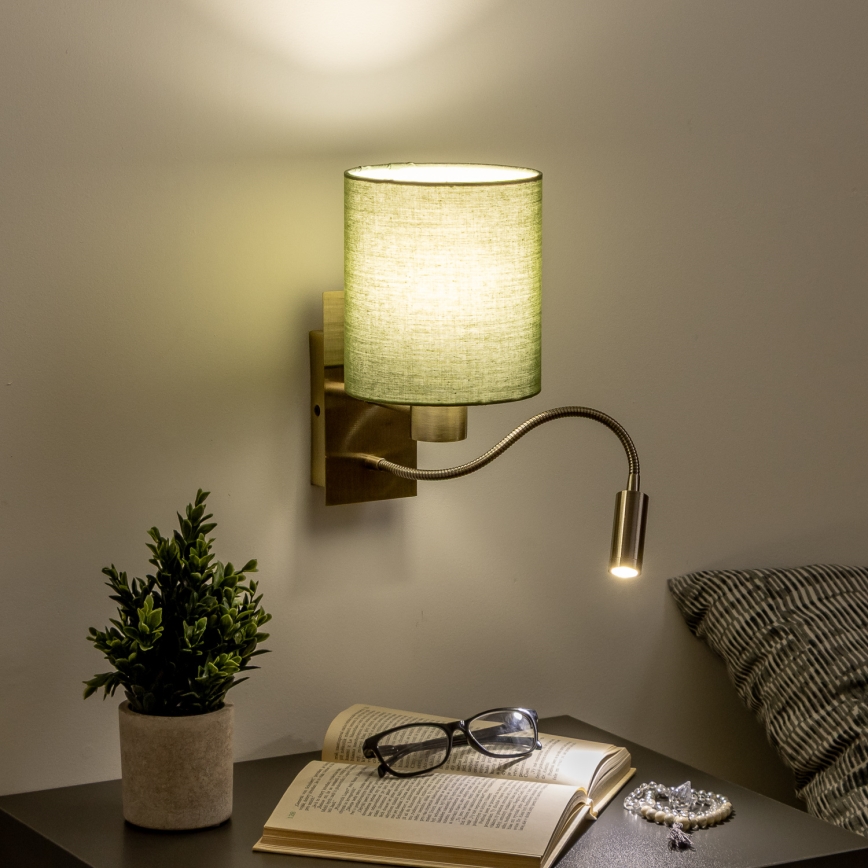 Brilagi - LED Fleksibel væglampe NUBILA 1xE27/25W/230V + LED/3W messing/grøn