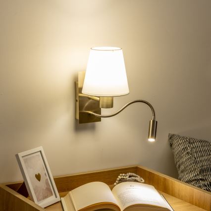 Brilagi - LED Fleksibel væglampe NUBILA 1xE27/25W/230V + LED/3W messing/hvid