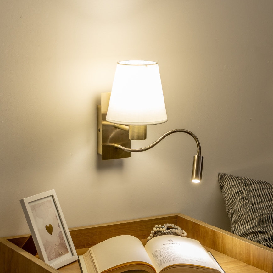 Brilagi - LED Fleksibel væglampe NUBILA 1xE27/25W/230V + LED/3W messing/hvid