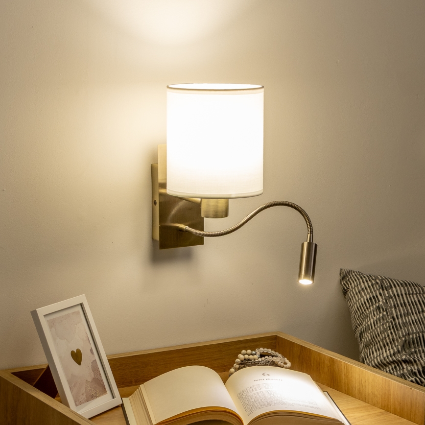 Brilagi - LED Fleksibel væglampe NUBILA 1xE27/25W/230V + LED/3W messing/hvid