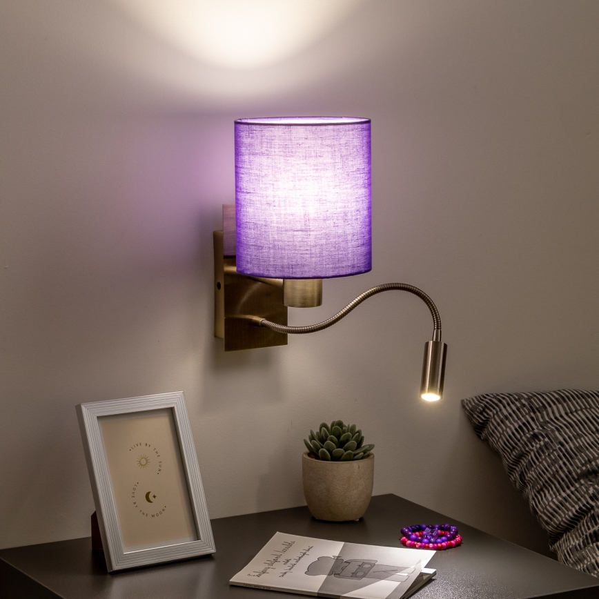 Brilagi - LED Fleksibel væglampe NUBILA 1xE27/25W/230V + LED/3W messing/lilla