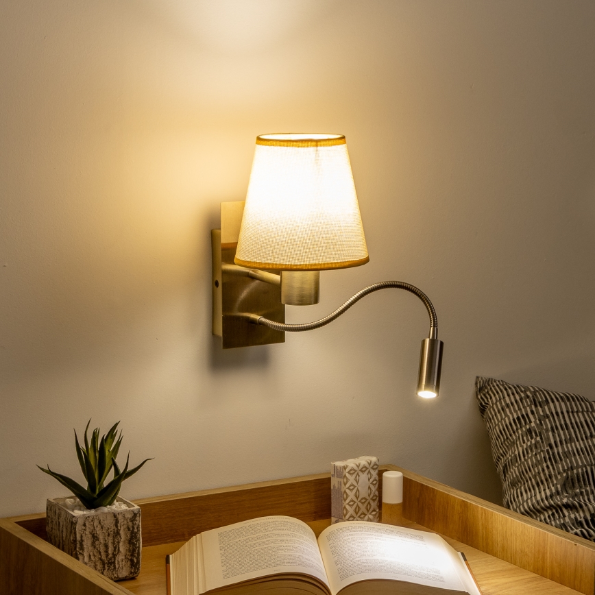 Brilagi - LED Fleksibel væglampe NUBILA 1xE27/25W/230V + LED/3W messing/lysebrun