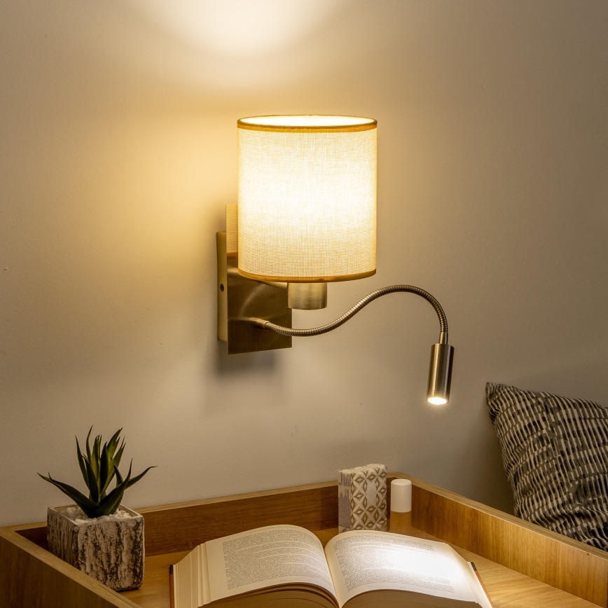 Brilagi - LED Fleksibel væglampe NUBILA 1xE27/25W/230V + LED/3W messing/lysebrun