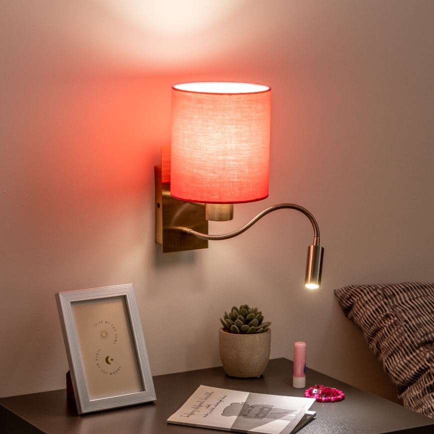 Brilagi - LED Fleksibel væglampe NUBILA 1xE27/25W/230V + LED/3W messing/lyserød