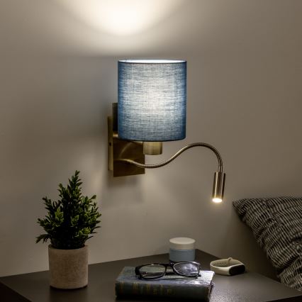 Brilagi - LED Fleksibel væglampe NUBILA 1xE27/25W/230V+ LED/3W messing/mørkeblå