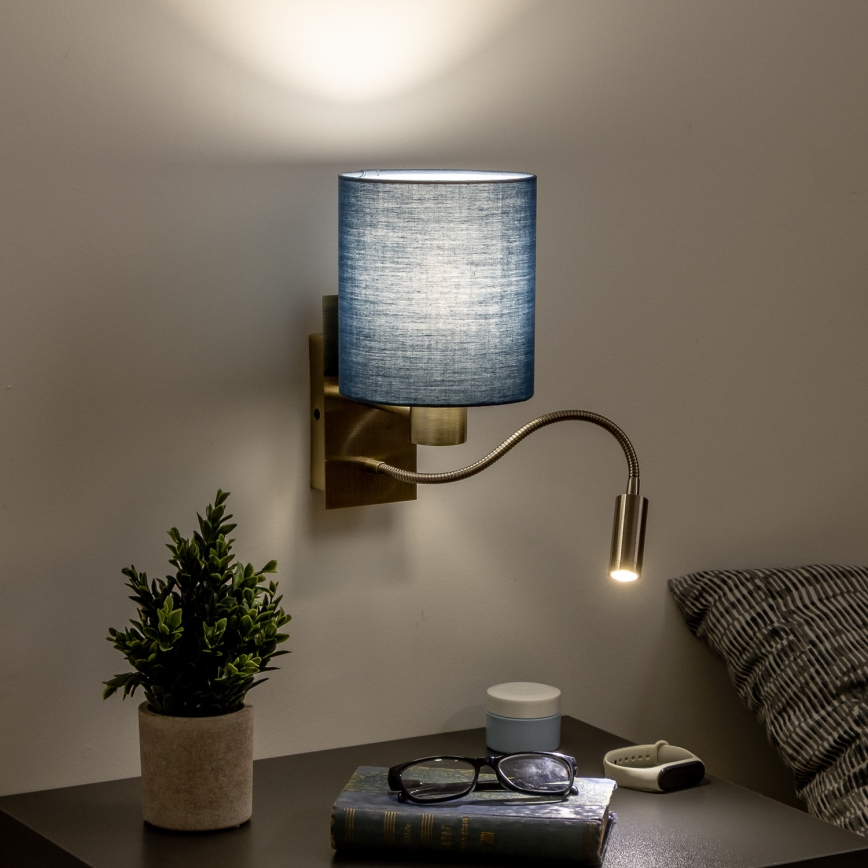Brilagi - LED Fleksibel væglampe NUBILA 1xE27/25W/230V+ LED/3W messing/mørkeblå