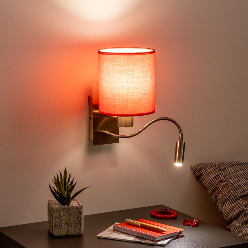 Brilagi - LED Fleksibel væglampe NUBILA 1xE27/25W/230V + LED/3W messing/rød