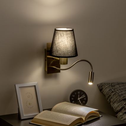 Brilagi - LED Fleksibel væglampe NUBILA 1xE27/25W/230V + LED/3W messing/sort