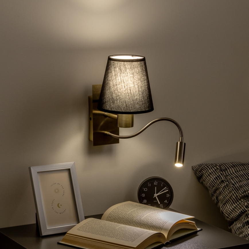 Brilagi - LED Fleksibel væglampe NUBILA 1xE27/25W/230V + LED/3W messing/sort