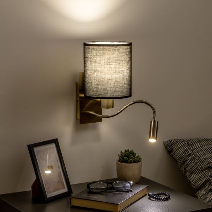 Brilagi - LED Fleksibel væglampe NUBILA 1xE27/25W/230V + LED/3W messing/sort