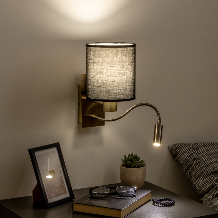 Brilagi - LED Fleksibel væglampe NUBILA 1xE27/25W/230V + LED/3W messing/sort