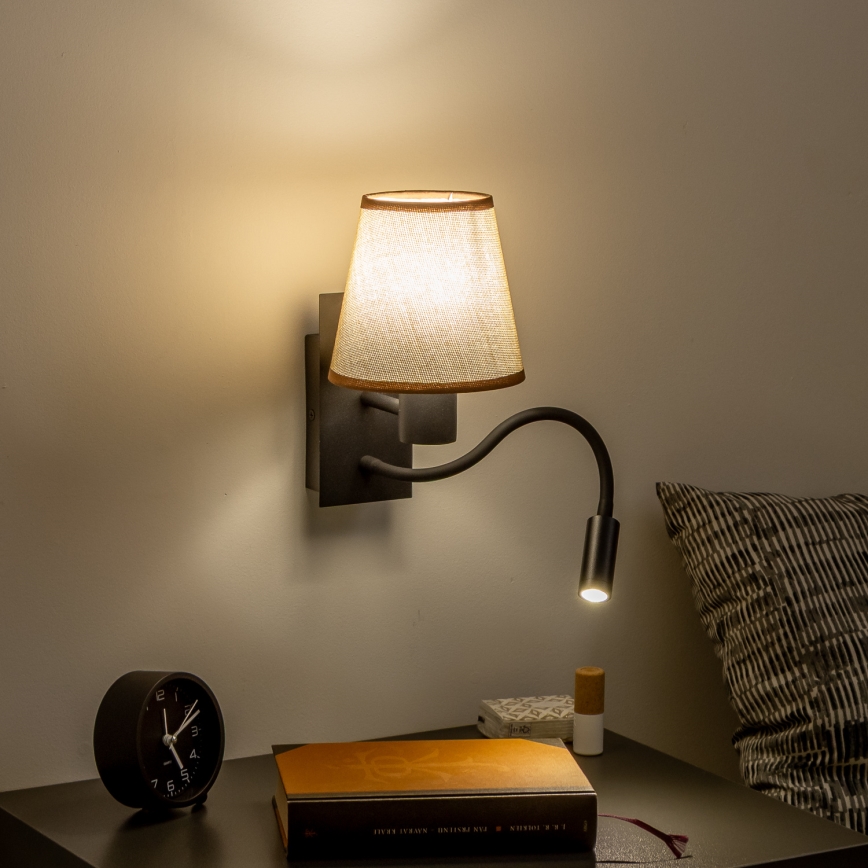 Brilagi - LED Fleksibel væglampe NUBILA 1xE27/25W/230V + LED/3W sort/brun