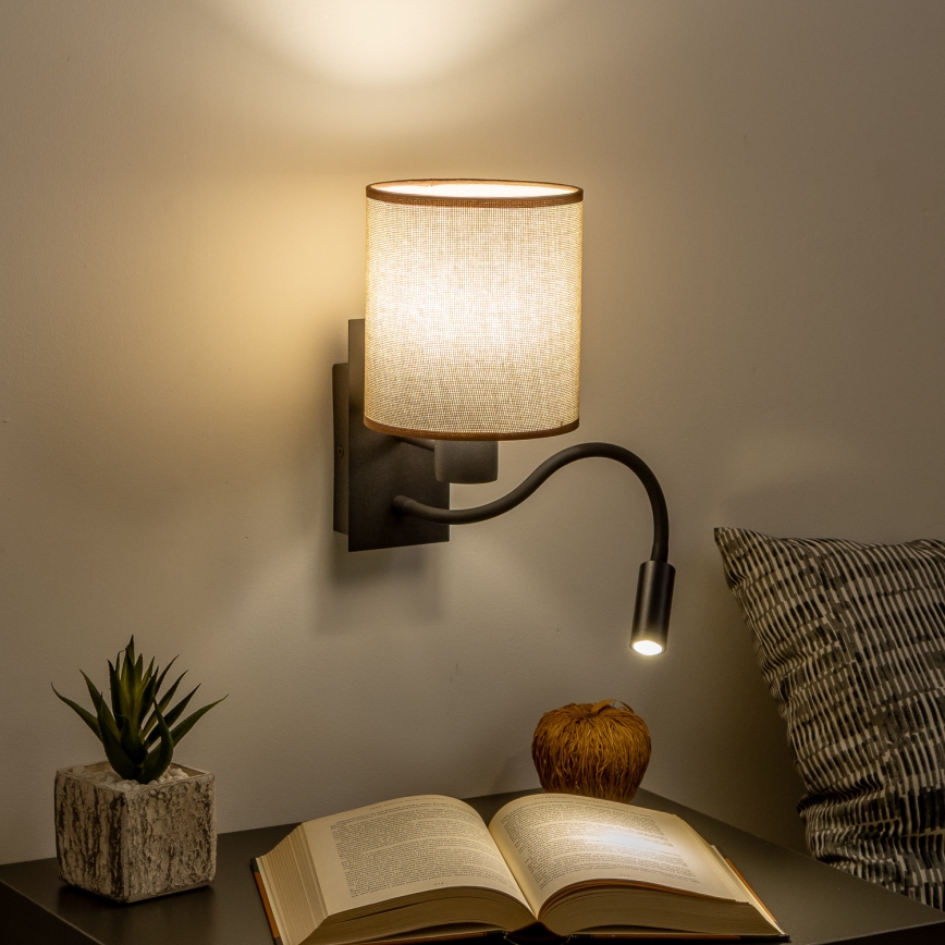 Brilagi - LED Fleksibel væglampe NUBILA 1xE27/25W/230V + LED/3W sort/brun