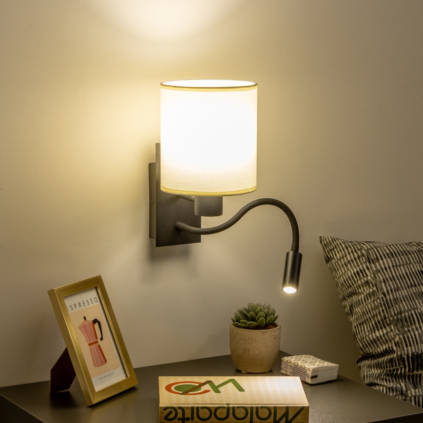 Brilagi - LED Fleksibel væglampe NUBILA 1xE27/25W/230V + LED/3W sort/cremefarvet