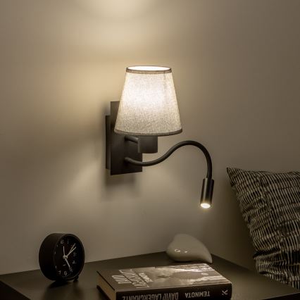 Brilagi - LED Fleksibel væglampe NUBILA 1xE27/25W/230V + LED/3W sort/grå