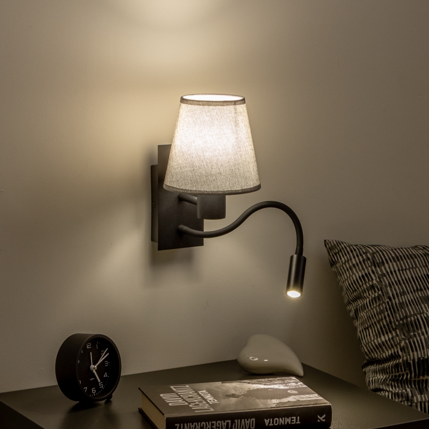 Brilagi - LED Fleksibel væglampe NUBILA 1xE27/25W/230V + LED/3W sort/grå