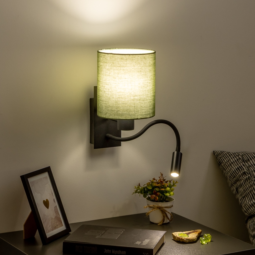 Brilagi - LED Fleksibel væglampe NUBILA 1xE27/25W/230V + LED/3W sort/grøn