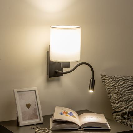 Brilagi - LED Fleksibel væglampe NUBILA 1xE27/25W/230V + LED/3W sort/hvid