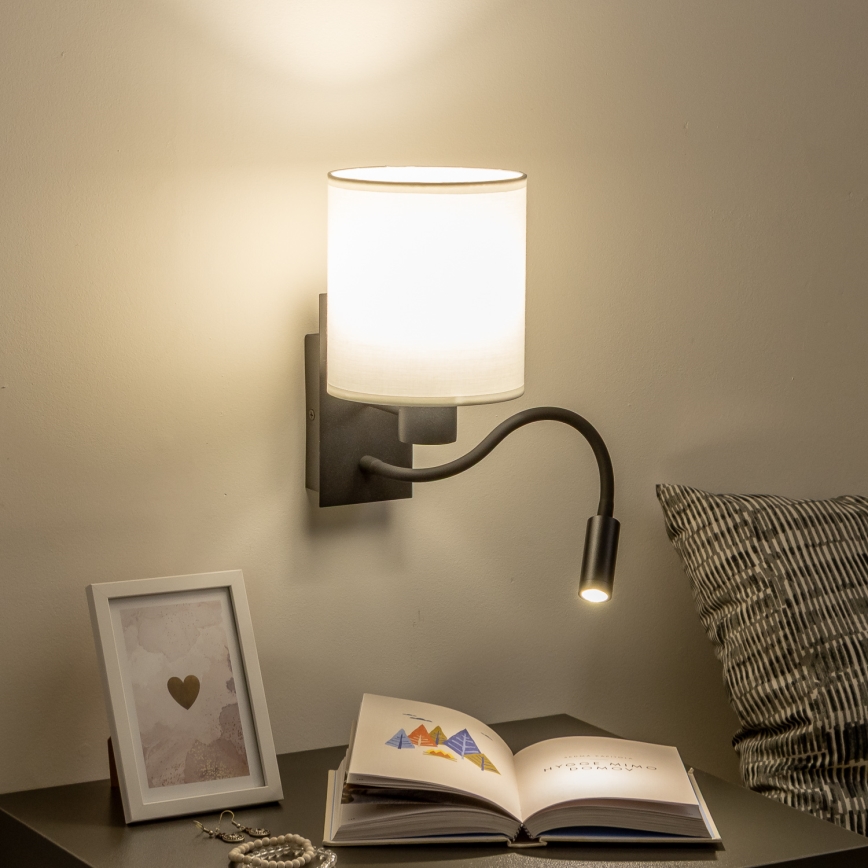 Brilagi - LED Fleksibel væglampe NUBILA 1xE27/25W/230V + LED/3W sort/hvid