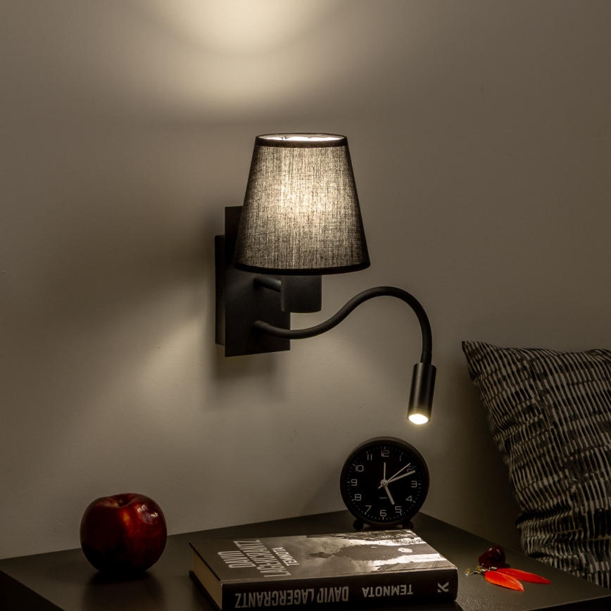 Brilagi - LED Fleksibel væglampe NUBILA 1xE27/25W/230V + LED/3W sort
