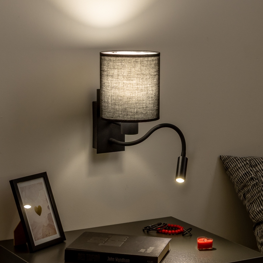 Brilagi - LED Fleksibel væglampe NUBILA 1xE27/25W/230V + LED/3W sort