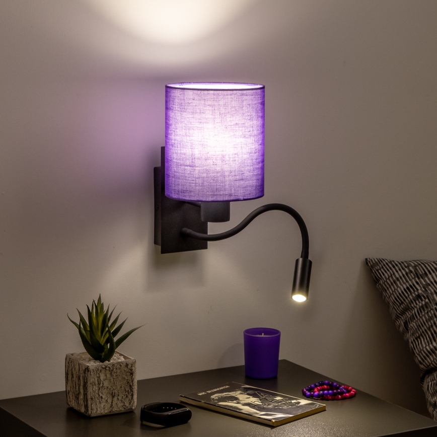 Brilagi - LED Fleksibel væglampe NUBILA 1xE27/25W/230V + LED/3W sort/lilla