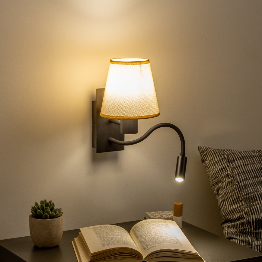 Brilagi - LED Fleksibel væglampe NUBILA 1xE27/25W/230V + LED/3W sort/lysebrun