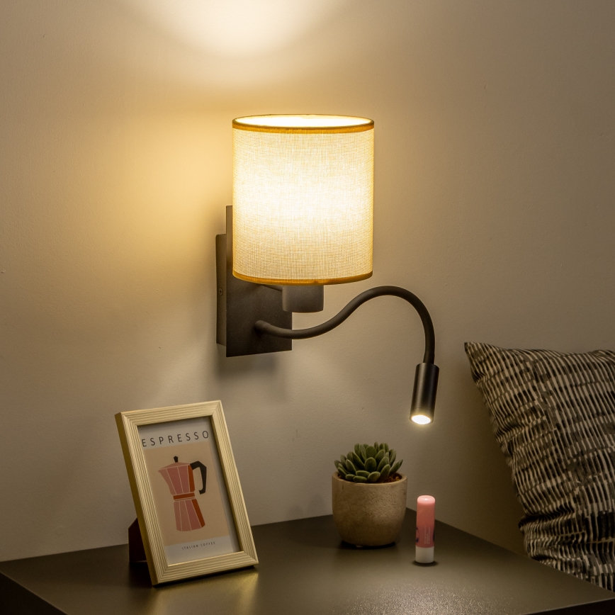 Brilagi - LED Fleksibel væglampe NUBILA 1xE27/25W/230V + LED/3W sort/lysebrun